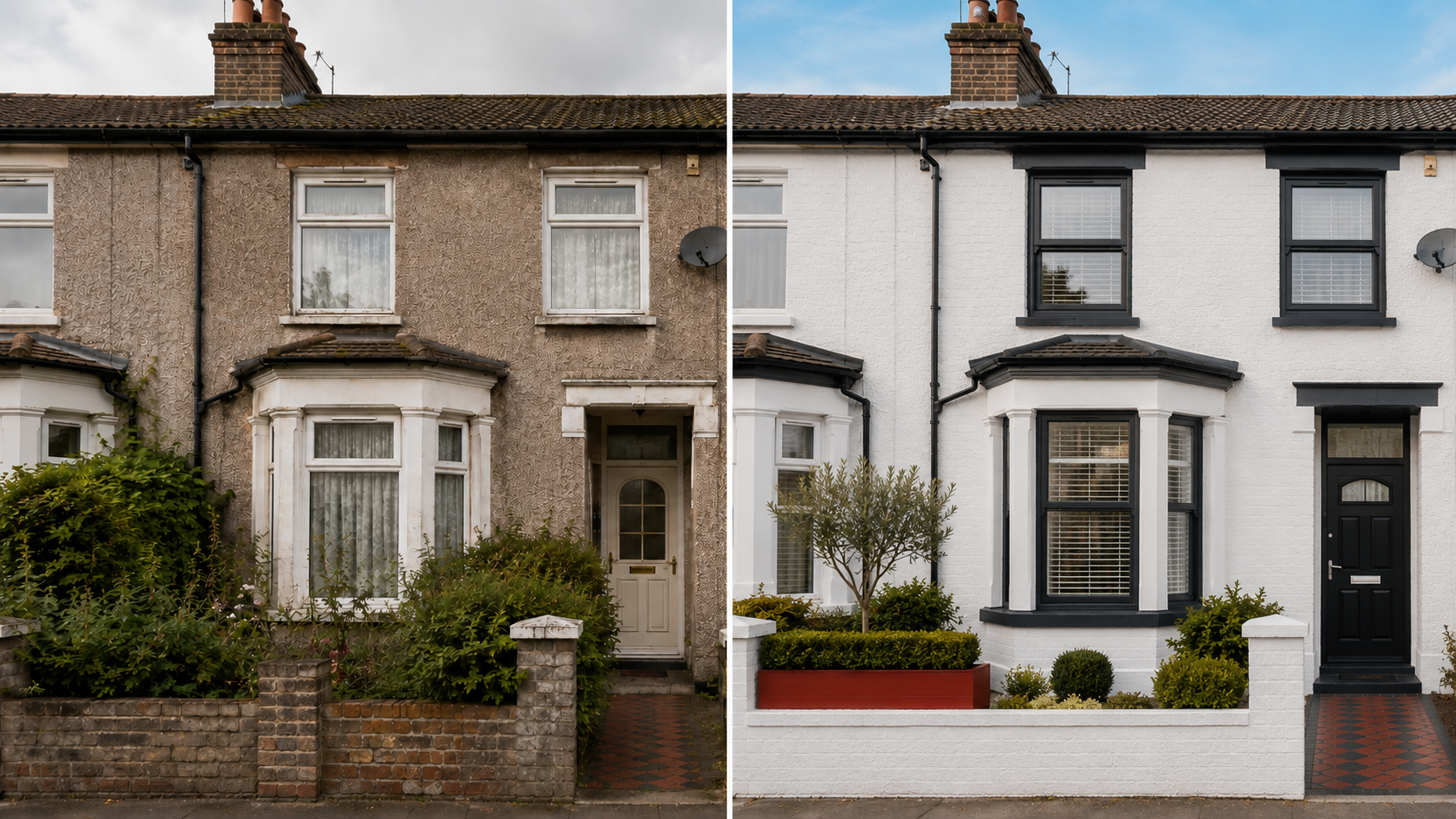 Before and after example of a renovated British terraced property